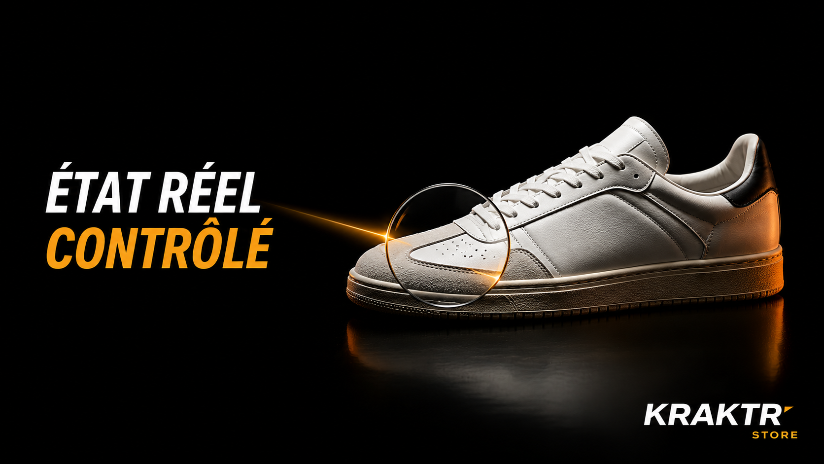 Contrôle qualité d'une sneaker avant mise en vente chez KRAKTR STORE - vérification de l'état réel et de l'authenticité