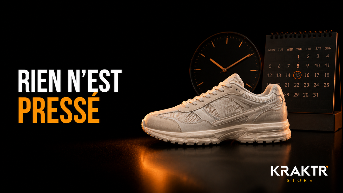 Préparation et contrôle d'une sneaker avant publication sur KRAKTR STORE