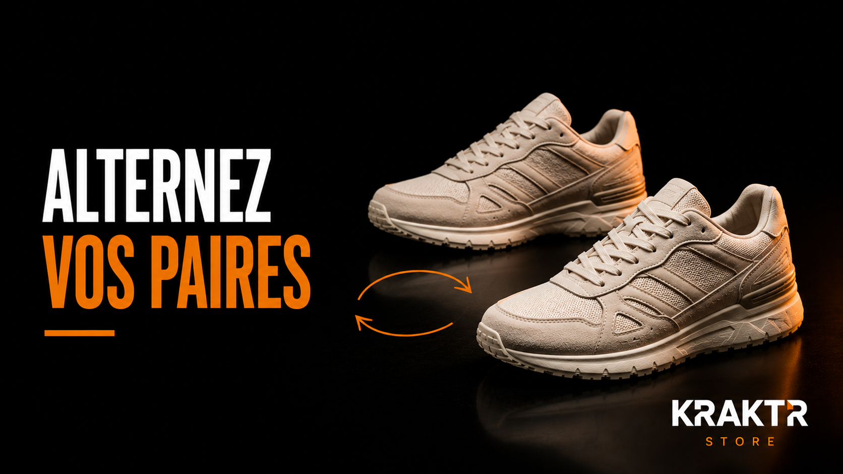 Deux sneakers premium illustrant la rotation des paires pour prolonger leur durée de vie chez KRAKTR STORE