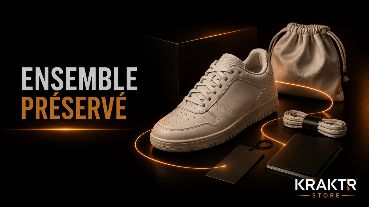 Accessoires d'origine d'une sneaker premium conservés pour favoriser une seconde vie - KRAKTR STORE
