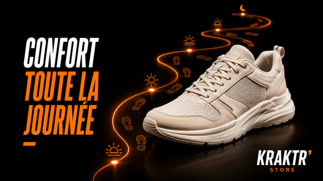 Sneaker premium illustrant un confort durable après une journée entière de marche – KRAKTR STORE