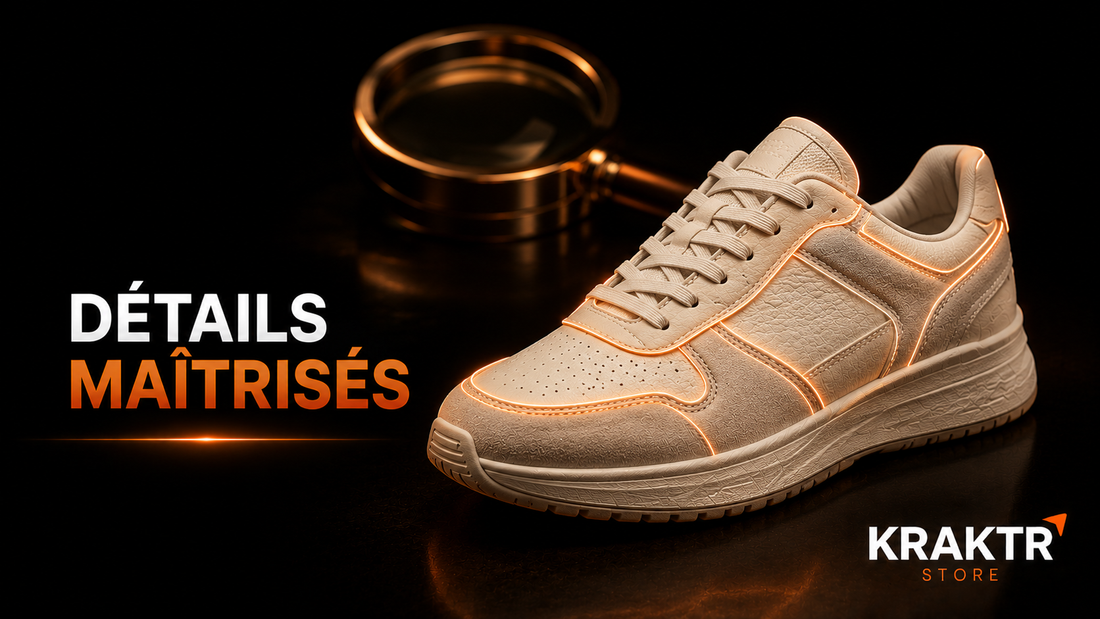 Contrôle des empiècements décoratifs d'une sneaker premium avant mise en vente – KRAKTR STORE