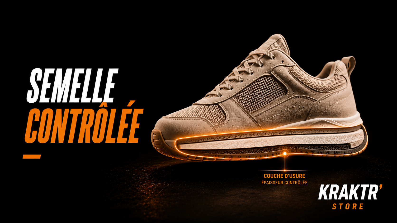 Sneaker premium illustrant le contrôle de l'épaisseur de la semelle d'usure – KRAKTR STORE