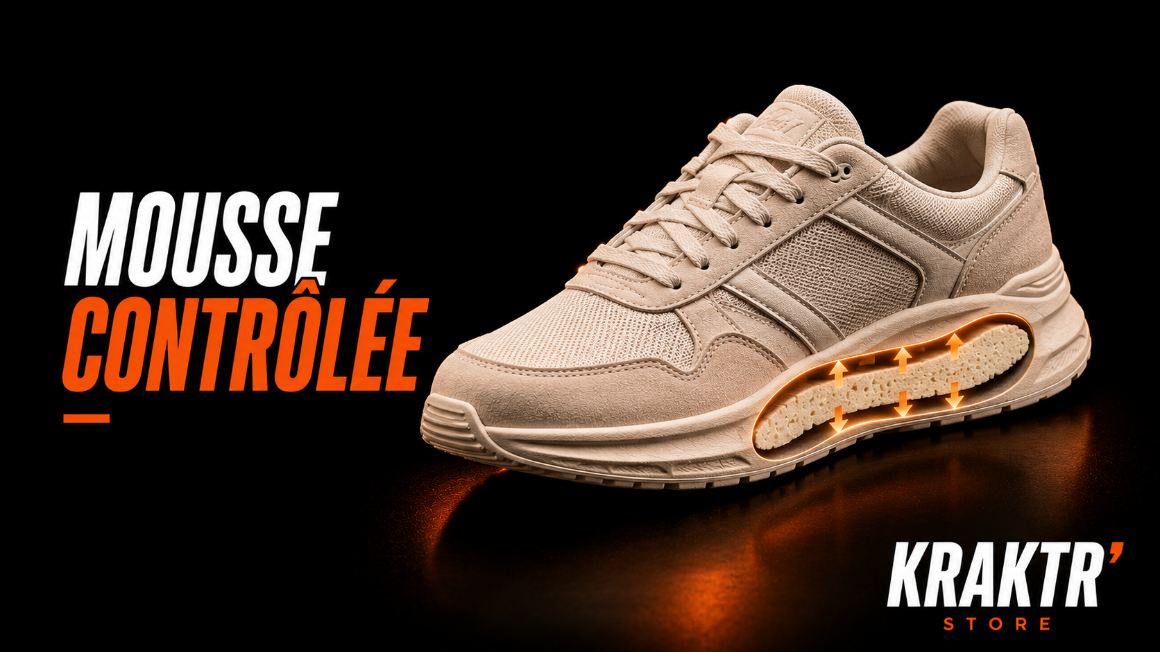Sneaker premium illustrant le contrôle de la mémoire de forme de la mousse intérieure – KRAKTR STORE