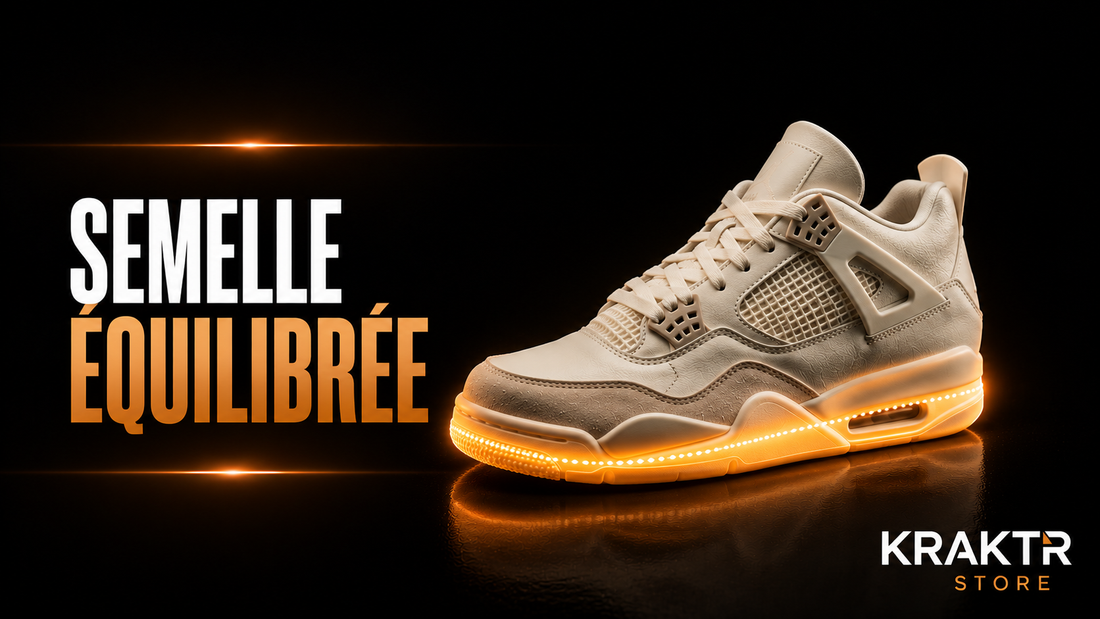 Sneaker premium dont la semelle intermédiaire est inspectée afin de vérifier sa régularité, sa symétrie et sa cohérence avant sa mise en vente par KRAKTR STORE.