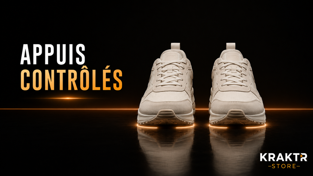 Sneaker premium posée à plat pour contrôler la stabilité et la cohérence de ses appuis | KRAKTR STORE