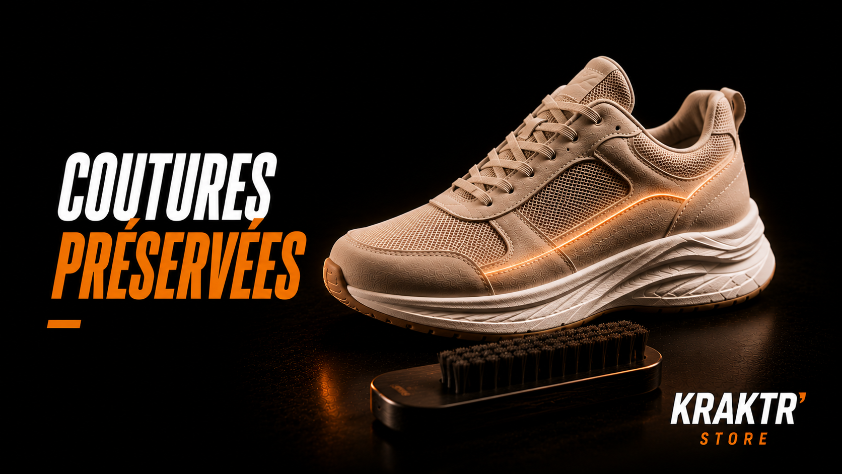 Sneaker premium illustrant l'entretien des coutures pour prolonger sa durée de vie – KRAKTR STORE