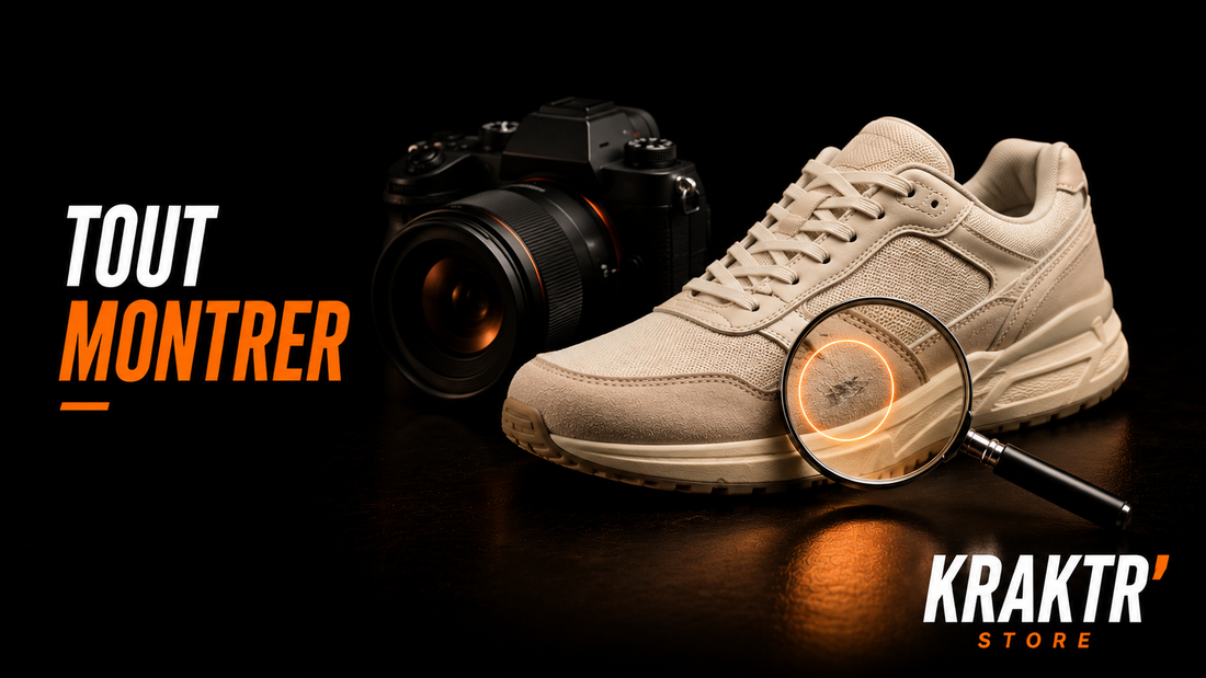 Sneaker premium photographiée avec transparence pour montrer son état réel – KRAKTR STORE