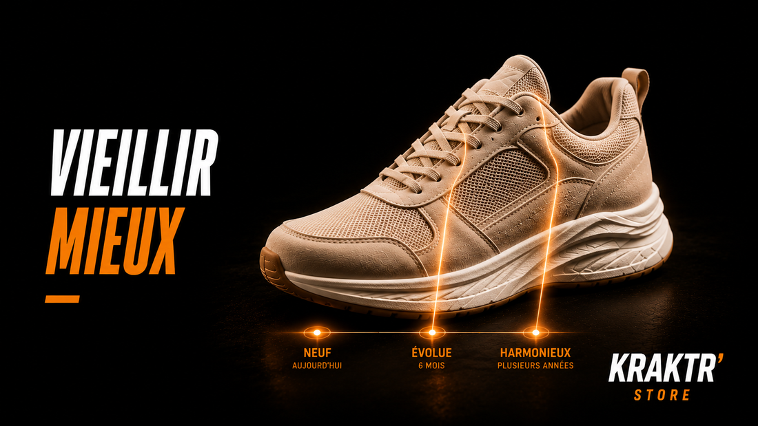 Sneaker premium illustrant des matériaux conçus pour vieillir harmonieusement – KRAKTR STORE