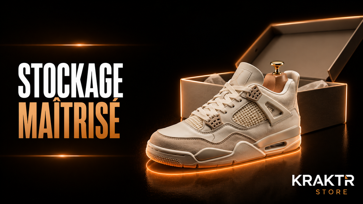 Sneaker premium correctement stockée dans un environnement sec et tempéré afin de préserver durablement son confort, sa structure et ses matériaux.