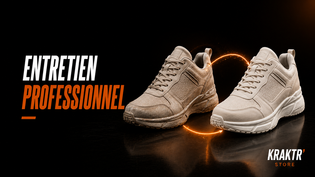 Deux sneakers premium illustrant les bénéfices d'un nettoyage professionnel – KRAKTR STORE
