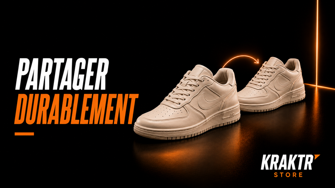 Deux sneakers premium illustrant le partage et la prolongation de leur durée de vie – KRAKTR STORE