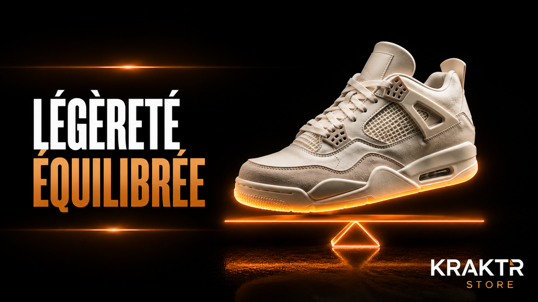 Sneaker premium illustrant l'équilibre entre légèreté, maintien et confort pour une utilisation quotidienne prolongée.