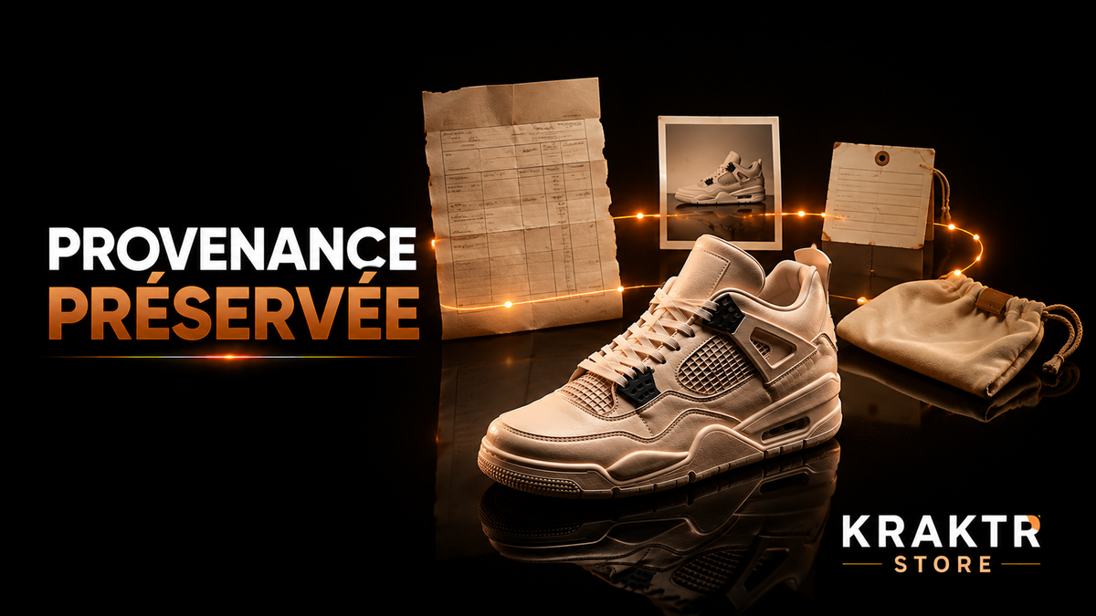 Sneaker premium accompagnée de documents retraçant sa provenance et son histoire au fil du temps | KRAKTR STORE