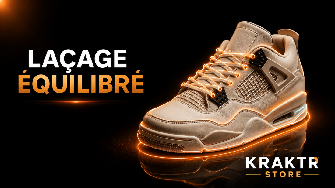 Sneaker premium illustrant l'influence d'un laçage équilibré sur le confort et le maintien du pied | KRAKTR STORE