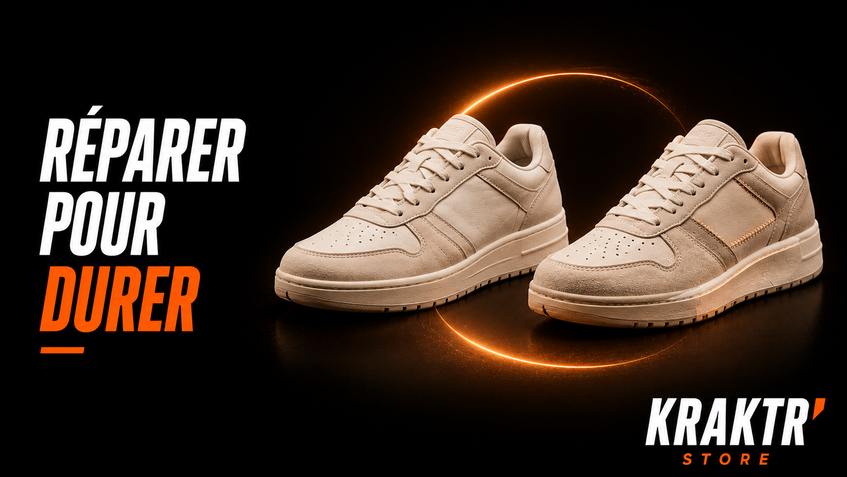 Deux sneakers premium illustrant la réparation comme solution durable pour prolonger leur durée de vie – KRAKTR STORE