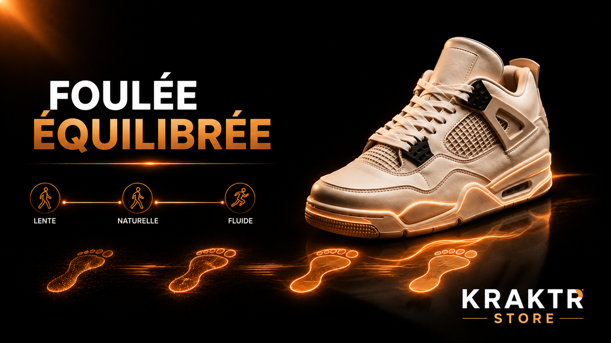 Sneaker premium illustrant l'influence du rythme de marche sur les sensations de confort | KRAKTR STORE