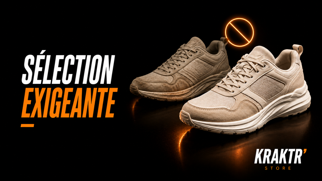 Deux sneakers premium illustrant la sélection exigeante réalisée avant leur mise en vente – KRAKTR STORE