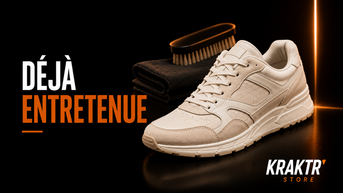 Sneaker premium déjà entretenue illustrant une consommation plus durable – KRAKTR STORE