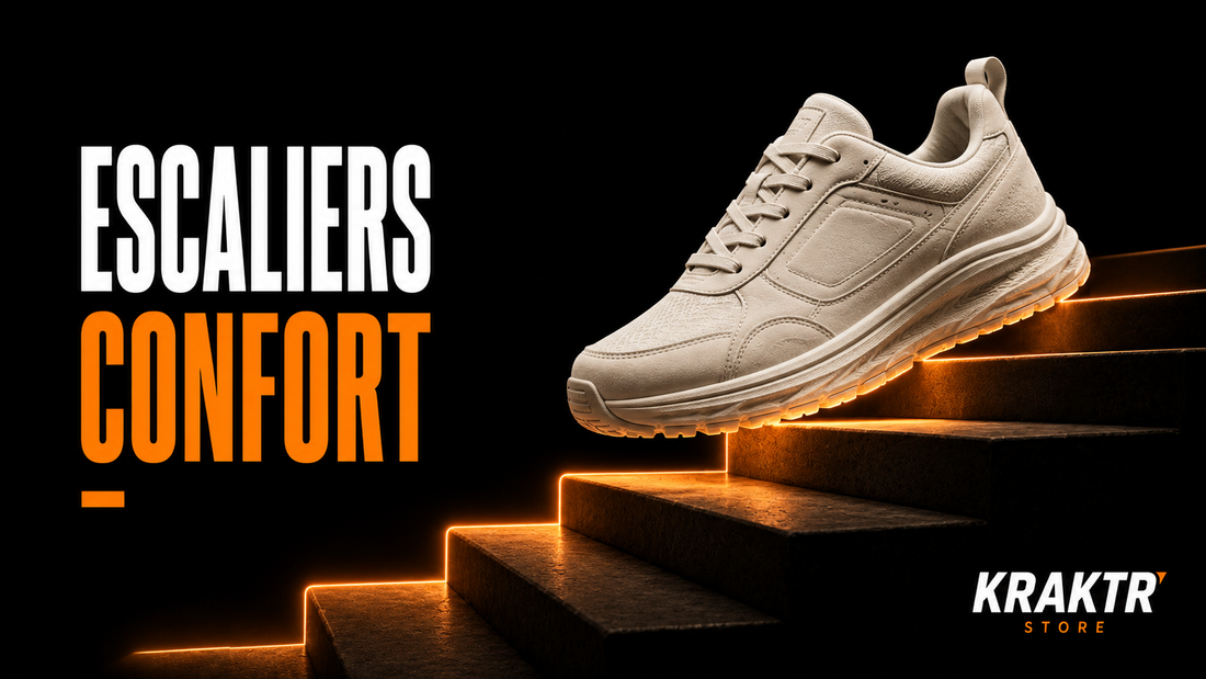 Sneaker premium illustrant un confort durable lors des montées d'escaliers – KRAKTR STORE