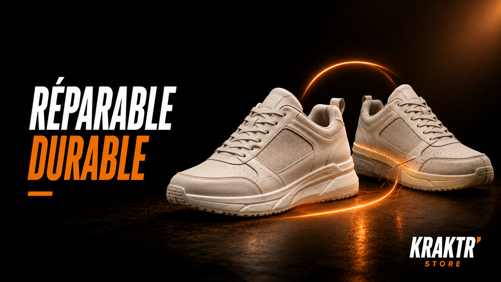 Deux sneakers premium illustrant la réparabilité comme facteur de durabilité – KRAKTR STORE