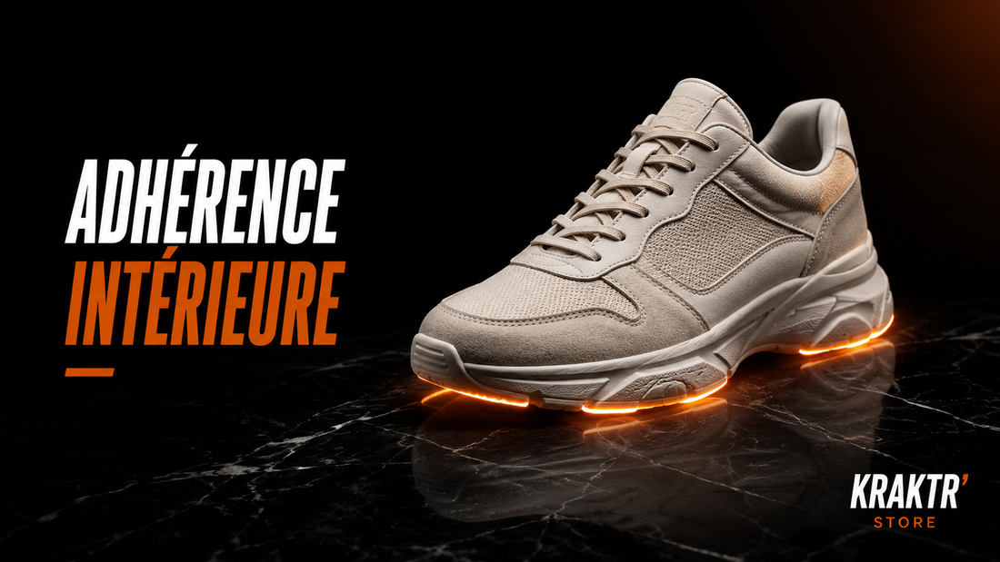 Sneaker premium illustrant une excellente adhérence sur un sol en marbre poli – KRAKTR STORE