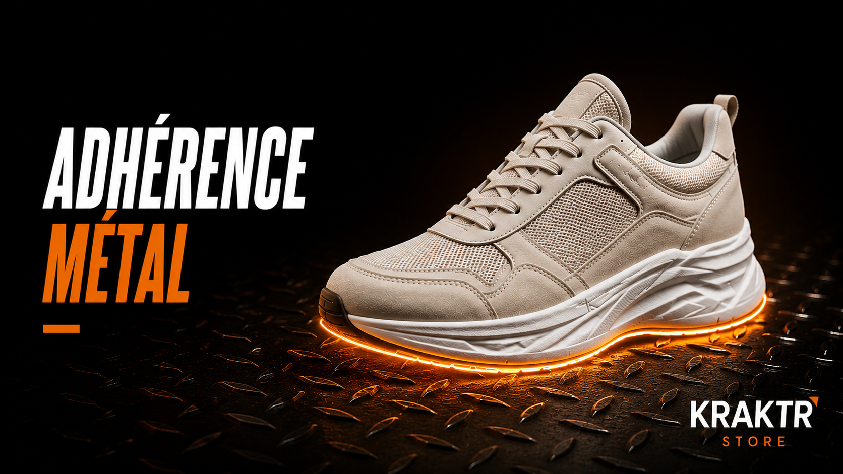 Sneaker premium offrant une excellente adhérence sur un sol métallique grâce à une semelle performante – KRAKTR STORE