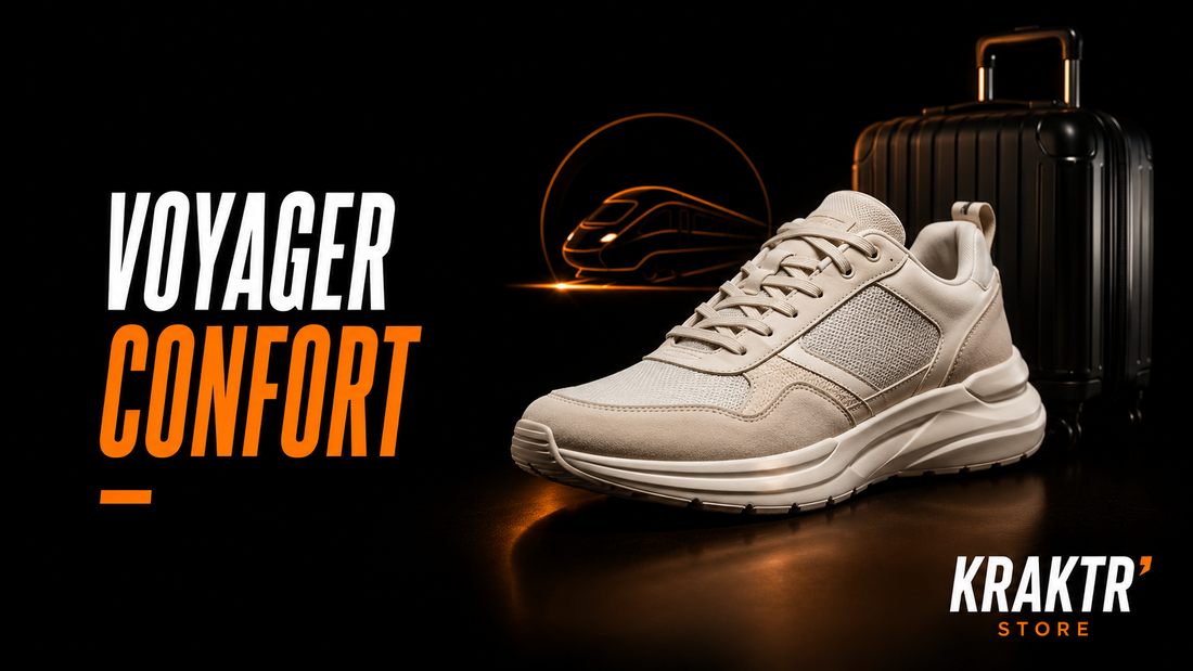 Sneaker premium illustrant le confort lors des longs trajets en train – KRAKTR STORE
