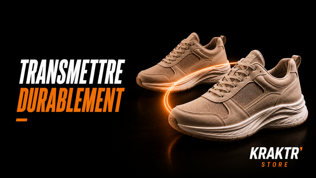 Deux sneakers premium illustrant la transmission d'une paire pour prolonger sa durée de vie – KRAKTR STORE