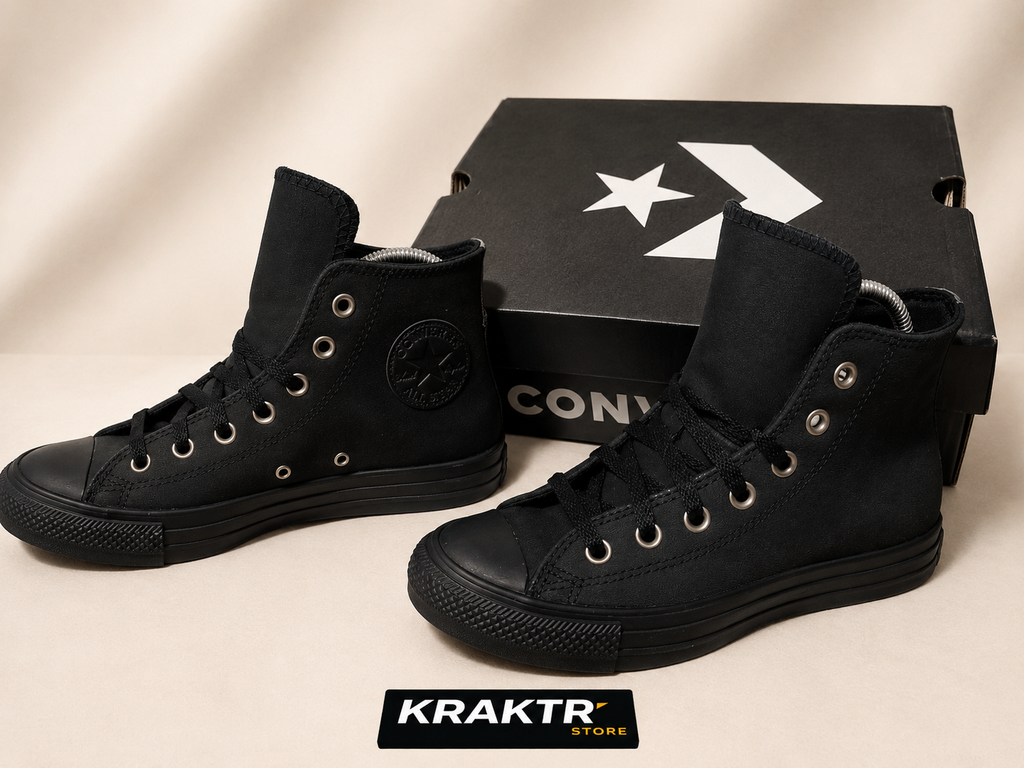 Converse CTAS Hi Leather Triple Black Unisex Tailles 38 et 39 | KRAKTR STORE