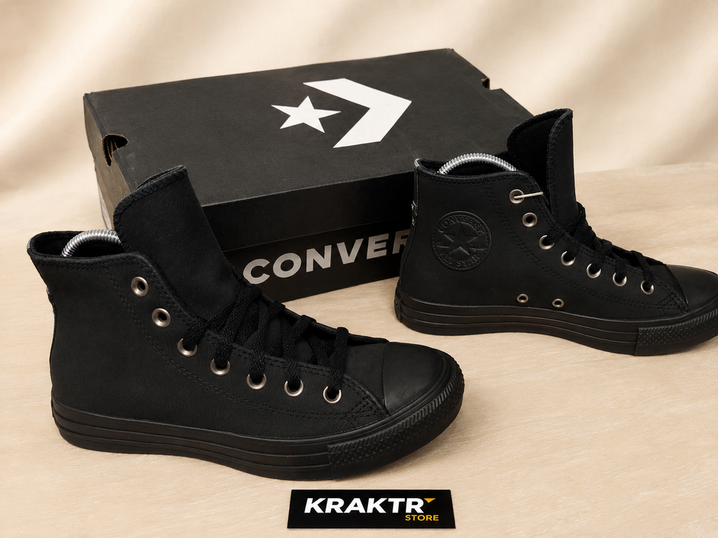 Converse CTAS Hi Leather Triple Black Unisex Tailles 38 et 39 | KRAKTR STORE