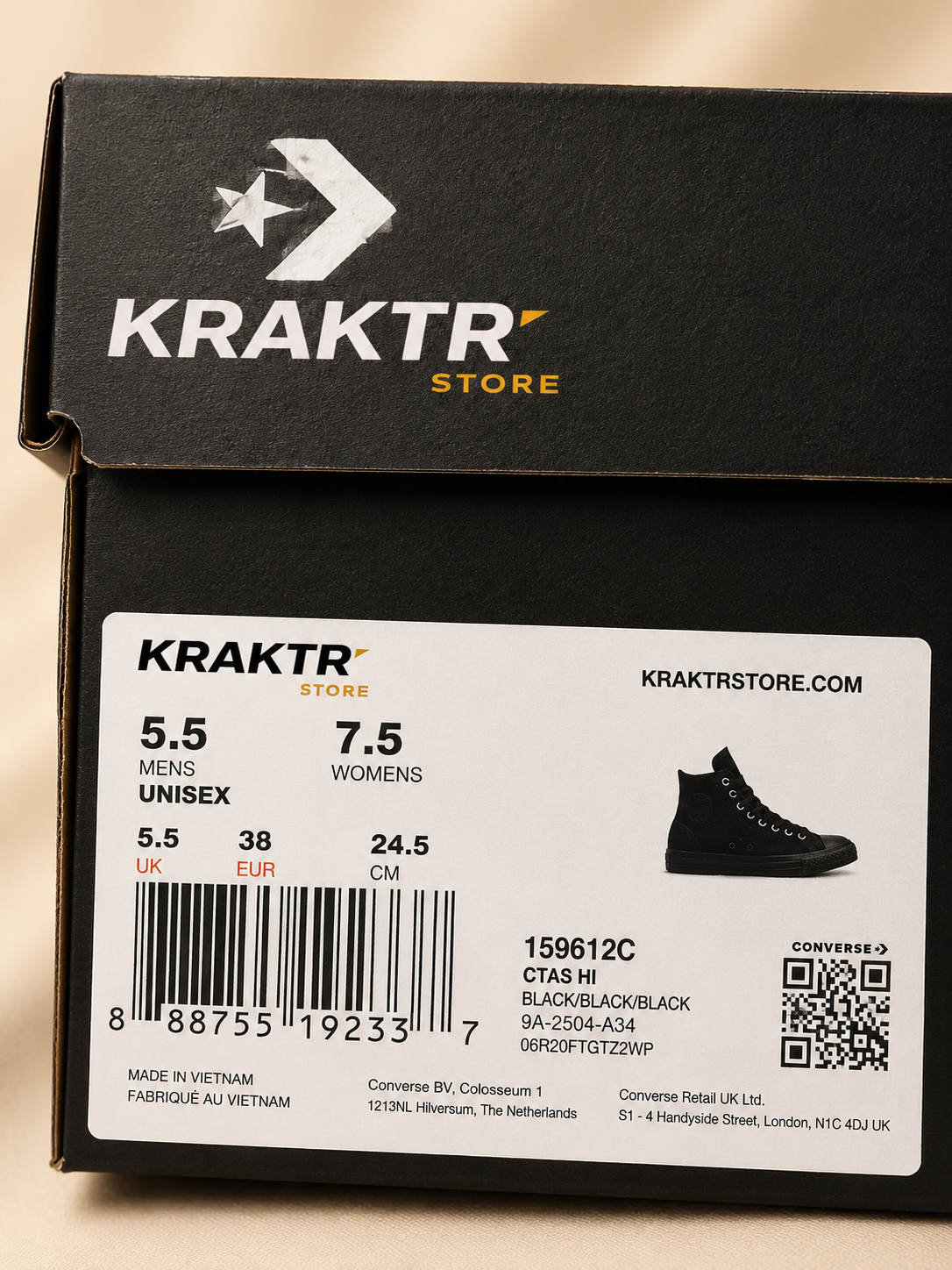 Converse CTAS Hi Leather Triple Black Unisex Tailles 38 et 39 | KRAKTR STORE