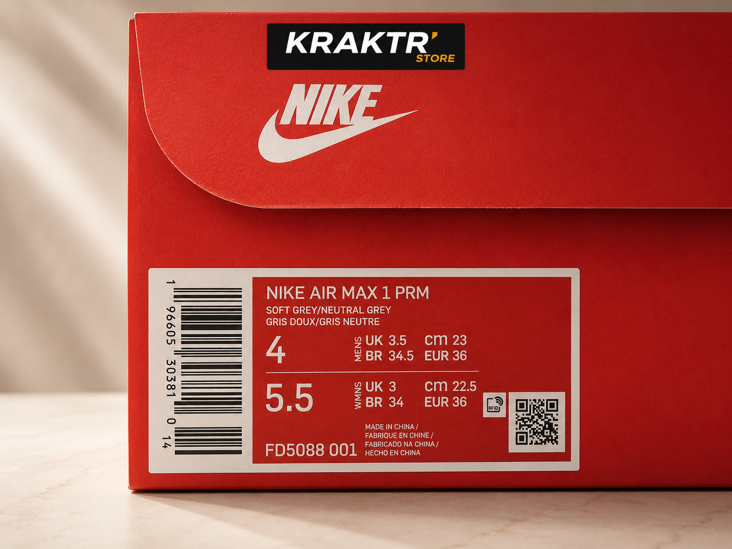 Nike Air Max 1 PRM Soft Grey Neutral Grey Femme – Taille 36