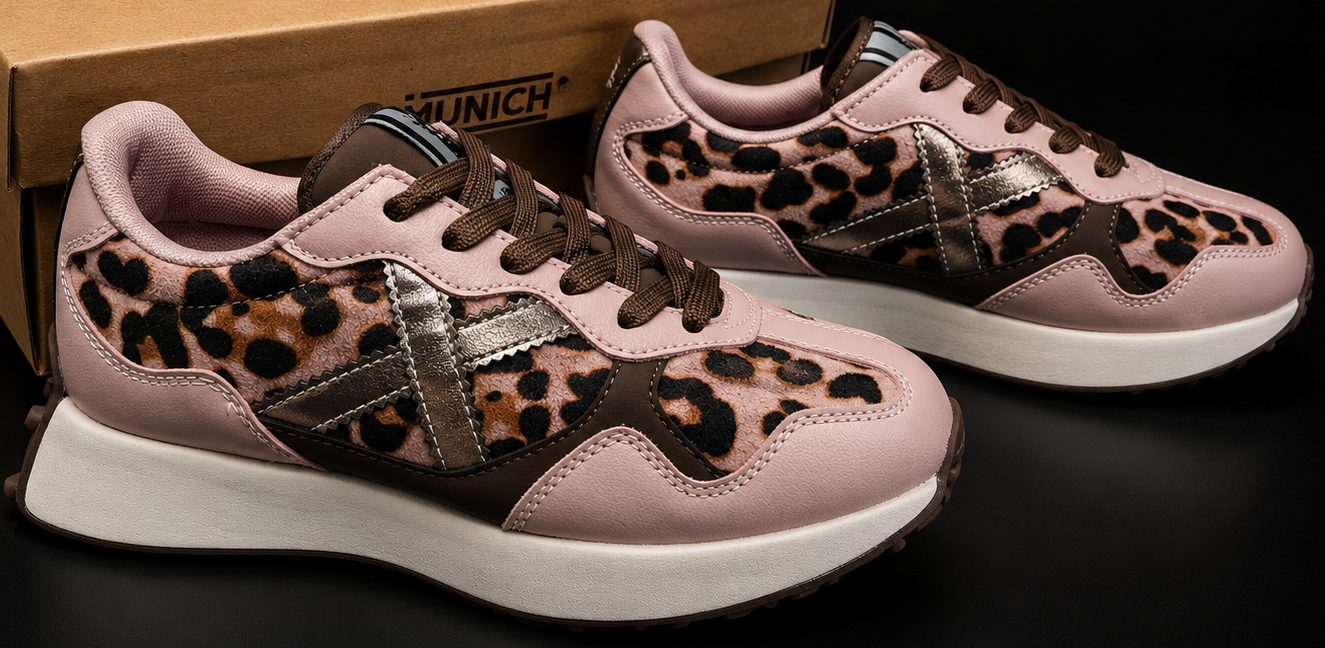 Munich Road Woman 28 Leopard Rose femme vue latérale gauche avec boîte