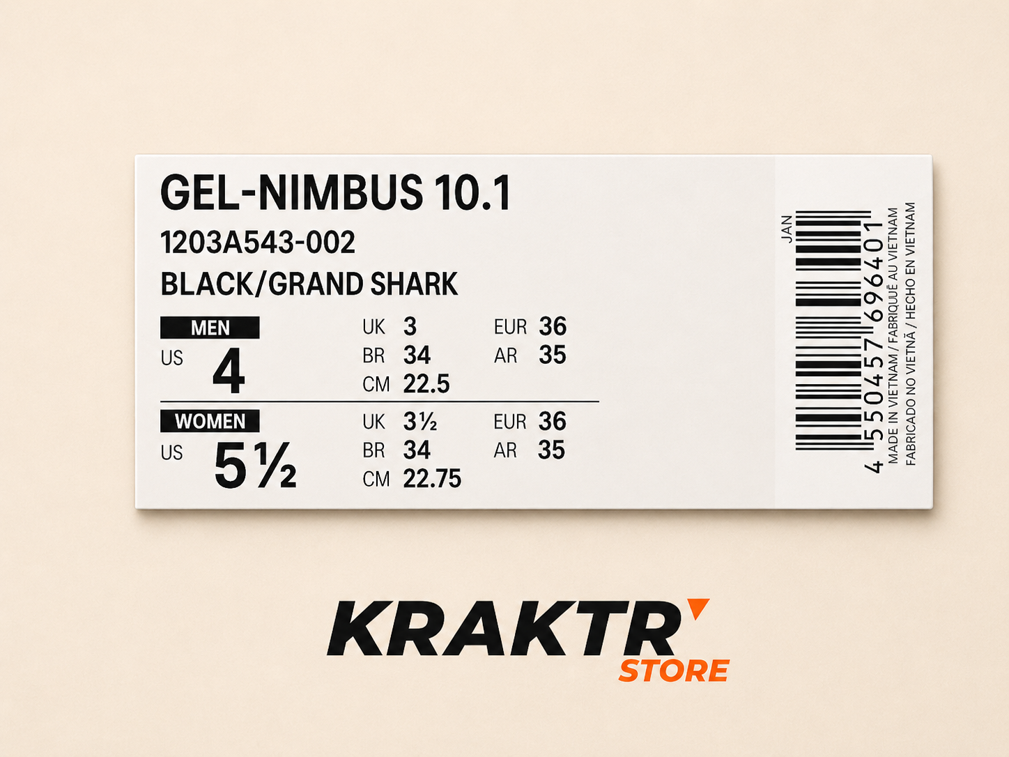 ASICS GEL-NIMBUS 10.1 Black Grand Shark Taille 36 | KRAKTR STORE
