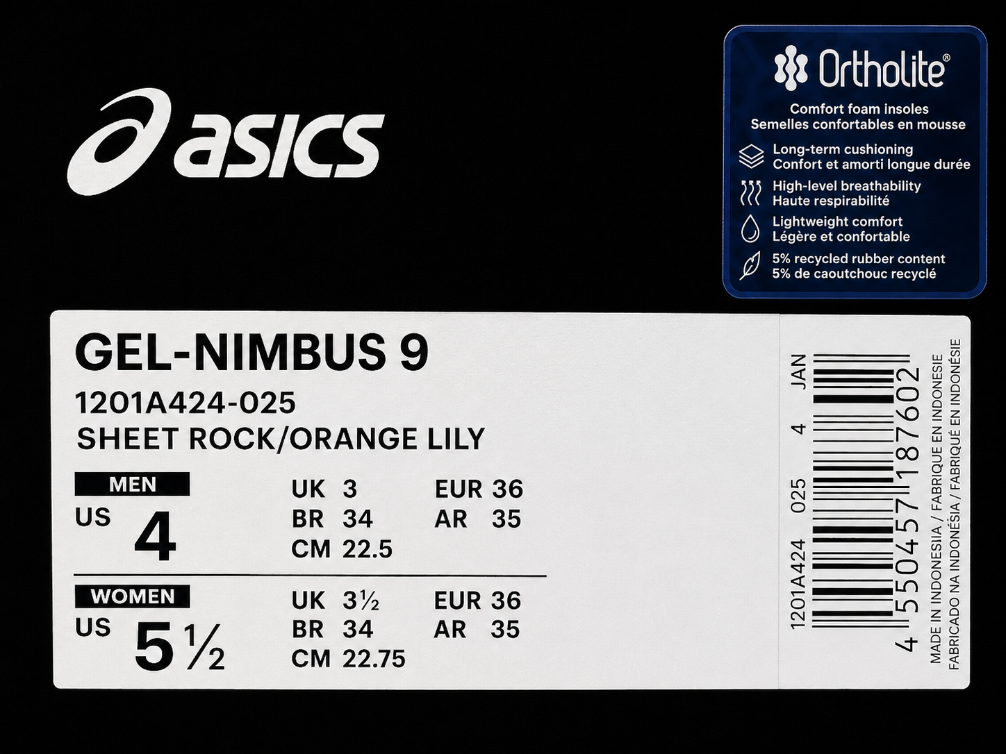 ASICS GEL-NIMBUS 9 Sheet Rock Orange Lily Taille 36 | KRAKTR STORE