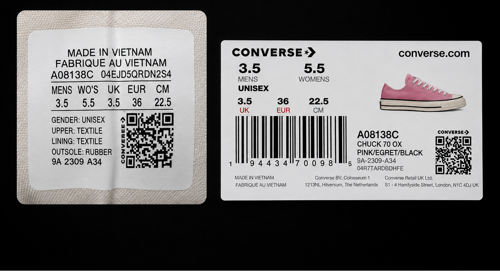 Étiquettes Converse Chuck 70 OX A08138C taille 36 unisexe