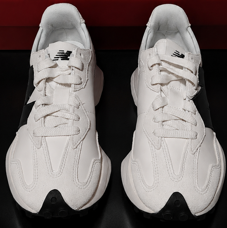 New Balance 327 White Black vue de dessus paire complète