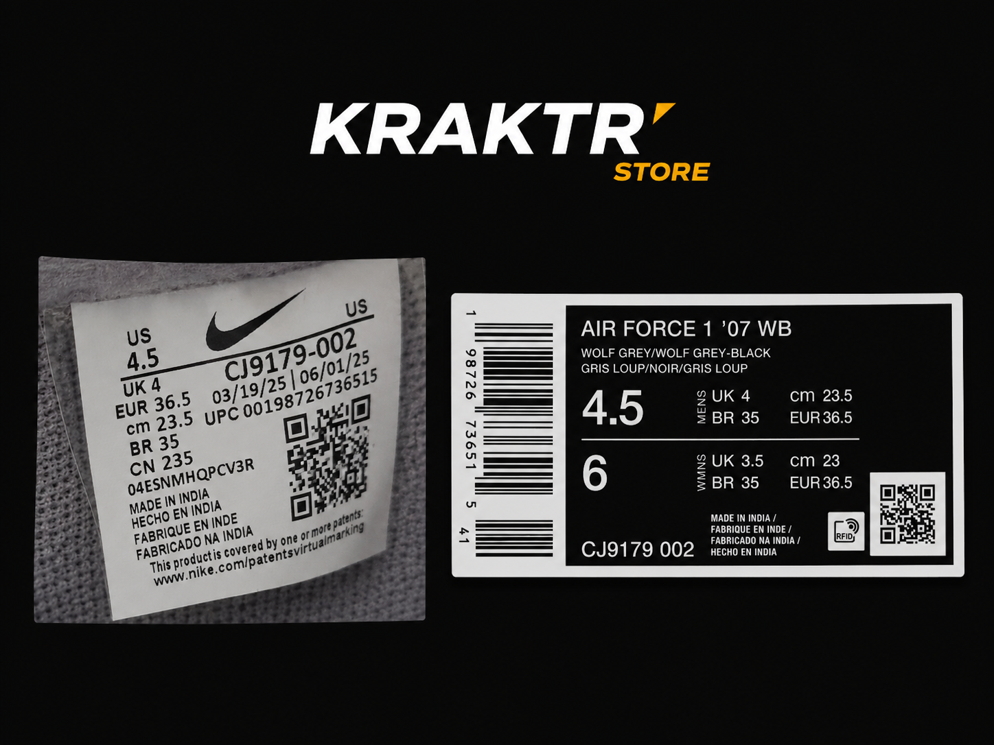 Nike Air Force 1 '07 WB Wolf Grey Taille 36.5 | KRAKTR STORE