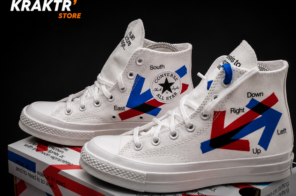 Converse Chuck 70 Hi Patta profil extérieur graphismes rouge bleu noir
