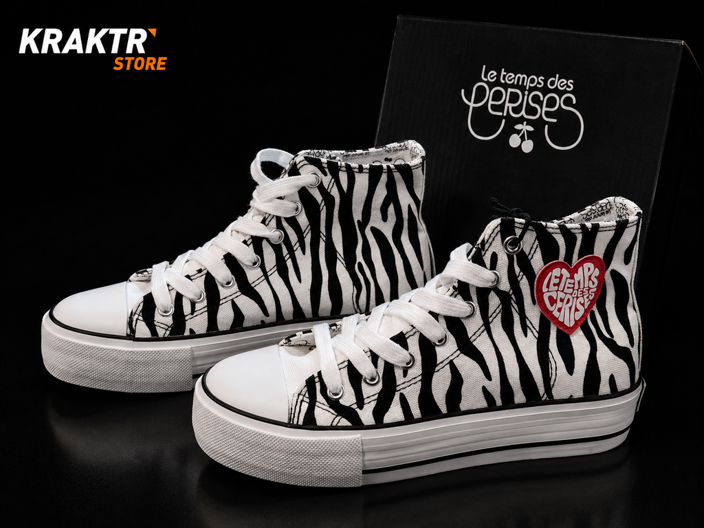 Le Temps des Cerises Zebra Platform High White Black - Taille 38