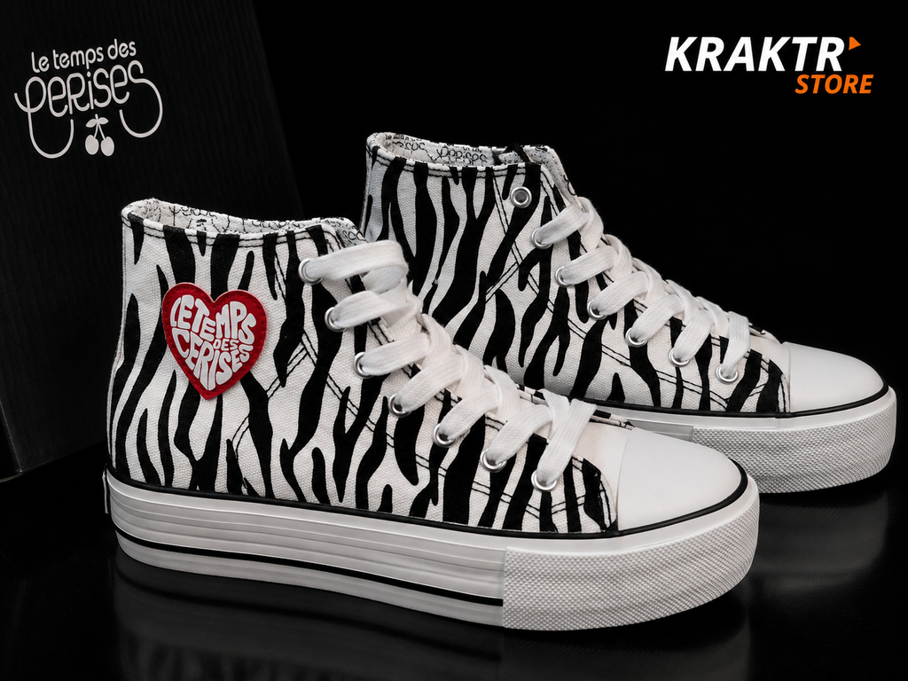 Le Temps des Cerises Zebra Platform High White Black - Taille 38