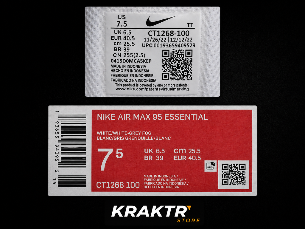 Nike Air Max 95 Essential White Grey Fog CT1268-100 détail étiquette intérieure authentique