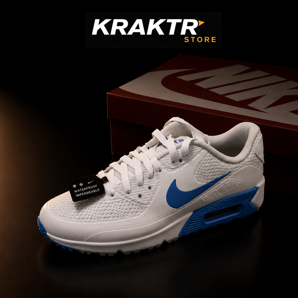 Nike Air Max 90 Golf Waterproof White Blue HV9305-100 vue 3/4 gauche homme