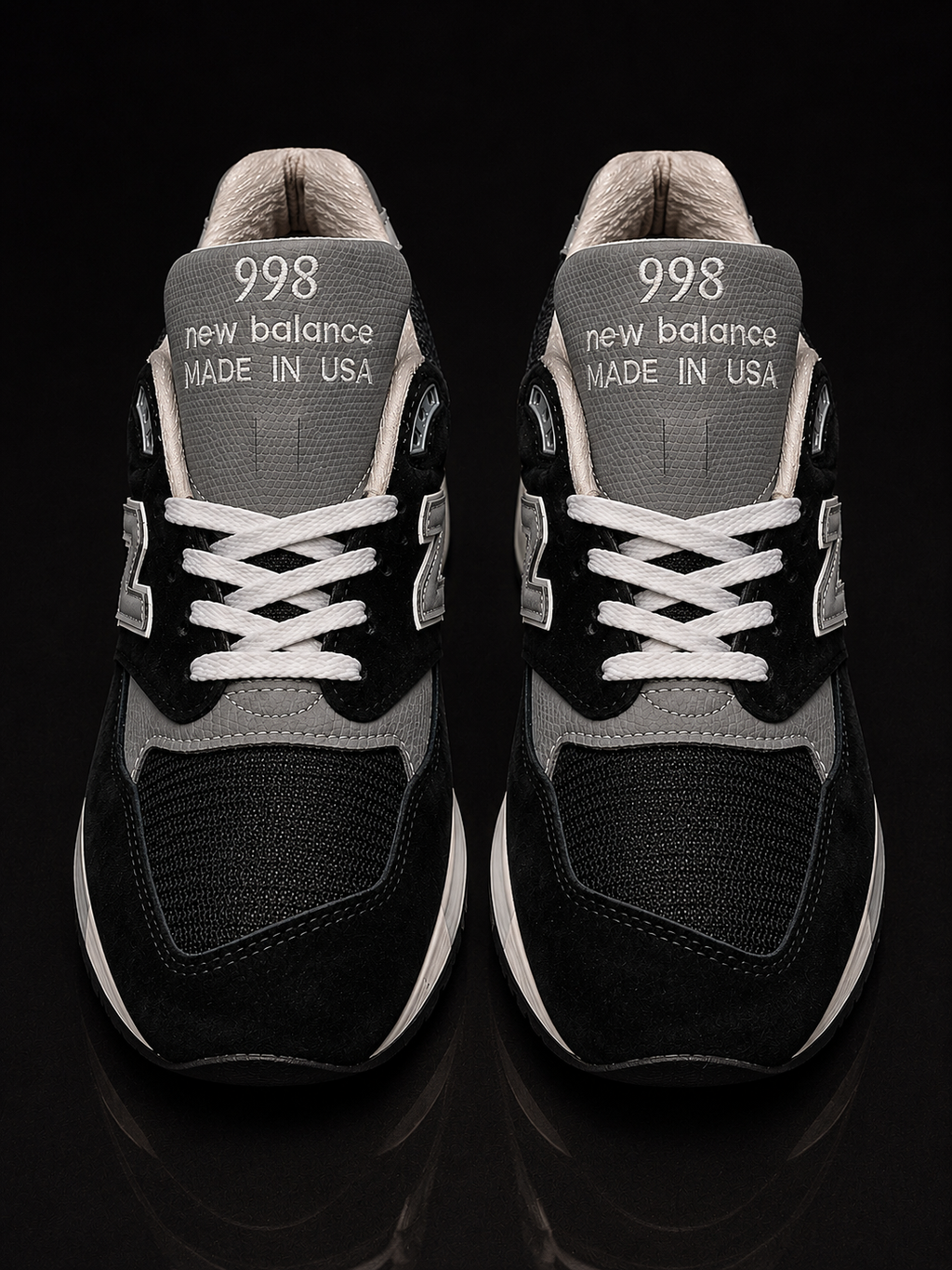 New Balance 998 Made in USA U998BL Homme vue de dessus avec laçage premium
