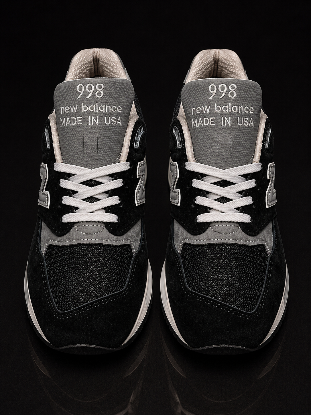 New Balance 998 Made in USA U998BL Homme vue de dessus avec laçage premium
