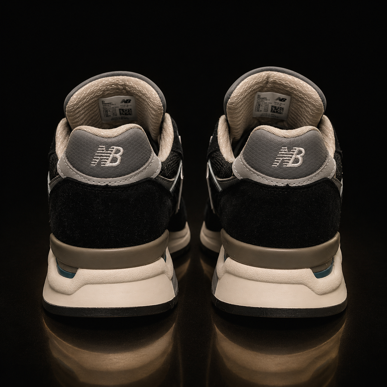 New Balance 998 Made in USA U998BL Homme vue arrière talons et logos NB