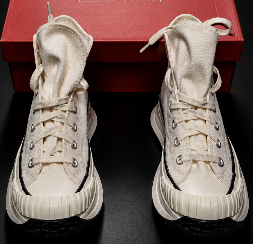 Converse Chuck 70 AT-CX Hi Vintage White Egret Black vue de face avec boîte