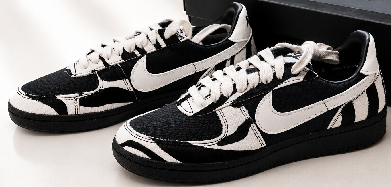 Nike Field General Zebra Black Sail femme vue latérale inclinée avec boîte Nike