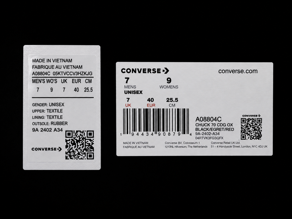 Étiquettes authentiques Converse Chuck 70 CDG PLAY A08804C